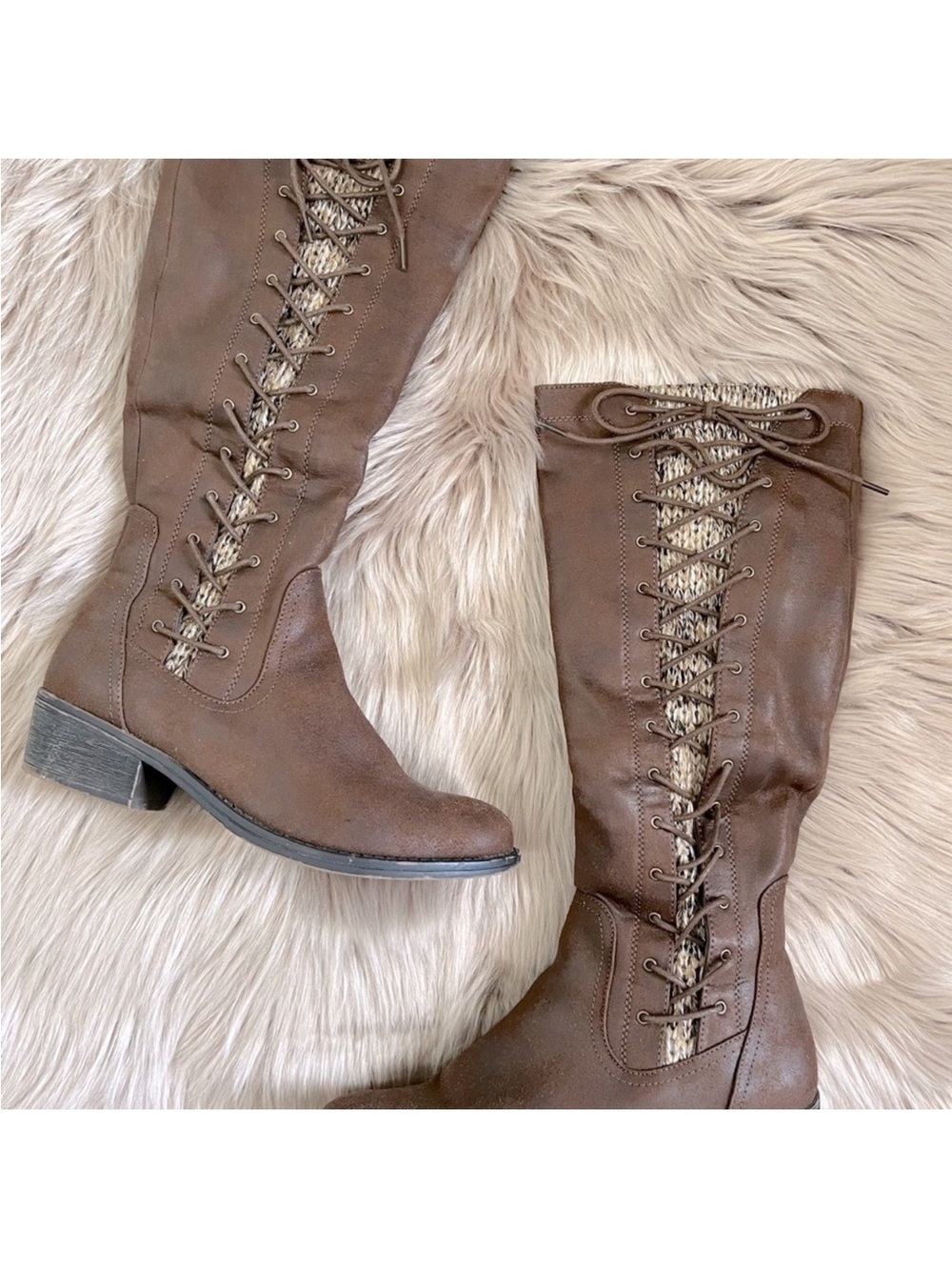 SO Brown Lace-Up Knee Boots